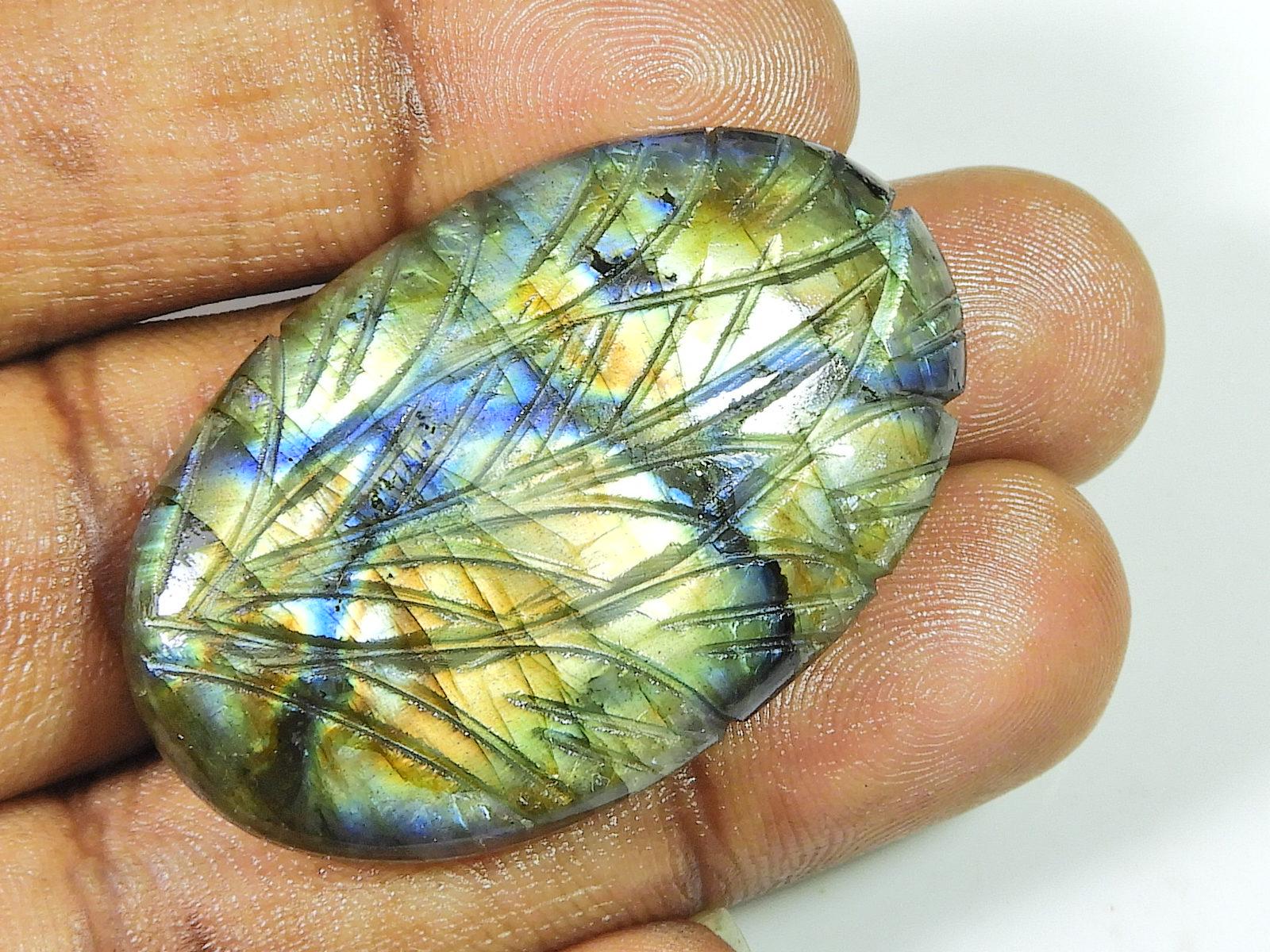 

27X43MM натуральный лабрадорит резной овальный дизайнерский драгоценный камень россыпью 73 карата. СК-1363