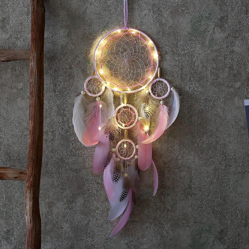 Pink Dreamcatcher Wind Chime Pendant for Women's Gift Hanging Decoration Wind Chime Interior Decoration Indian Dreamcatcher