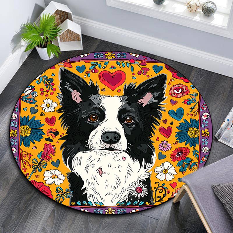 

Border Collie Round Area Rug,Carpet Rug for Living Room Bedroom Sofa Playroom Decor,Non-slip Floor Mat 80cmx80cm