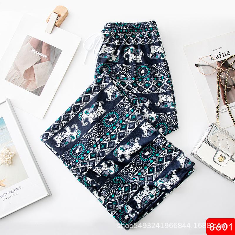 2025 Thai Yoga Pants: Elephant Print, High Waist, Wide Leg, Floor-Length, Summer Style, Hot Selling in Southeast Asia