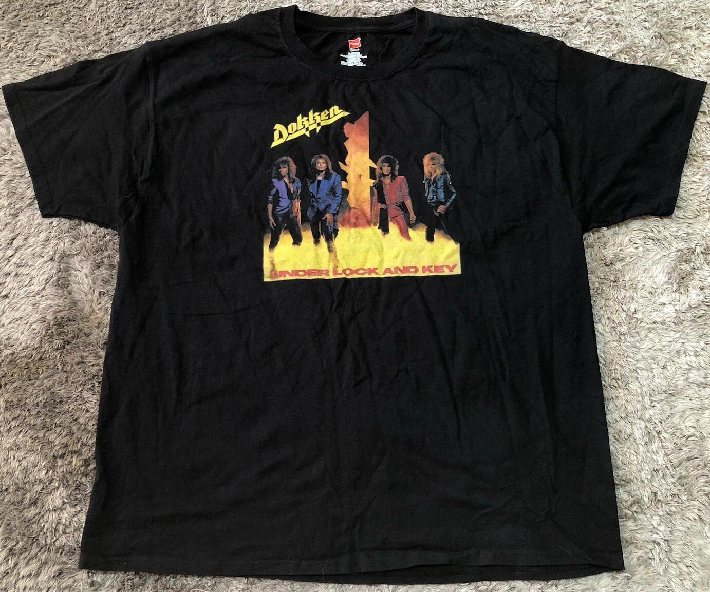

H117 Dokker Under Lock And Key Black Cotton T Shirt Hanes Heavy Metal Mens XL S