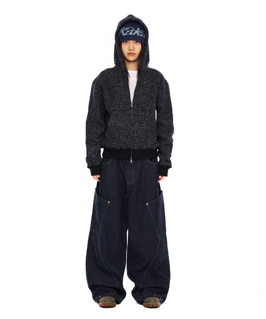 Aakam Bokashi Knit Zip-Up Hoodie (Black)