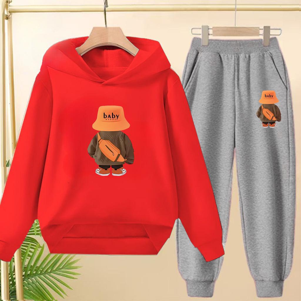 Suit Hoodie, "Baby Boy", Suitable for Boys and Girls Aged 3 to 12. Its Features Are Pink, White and Blue Tops and Trousers