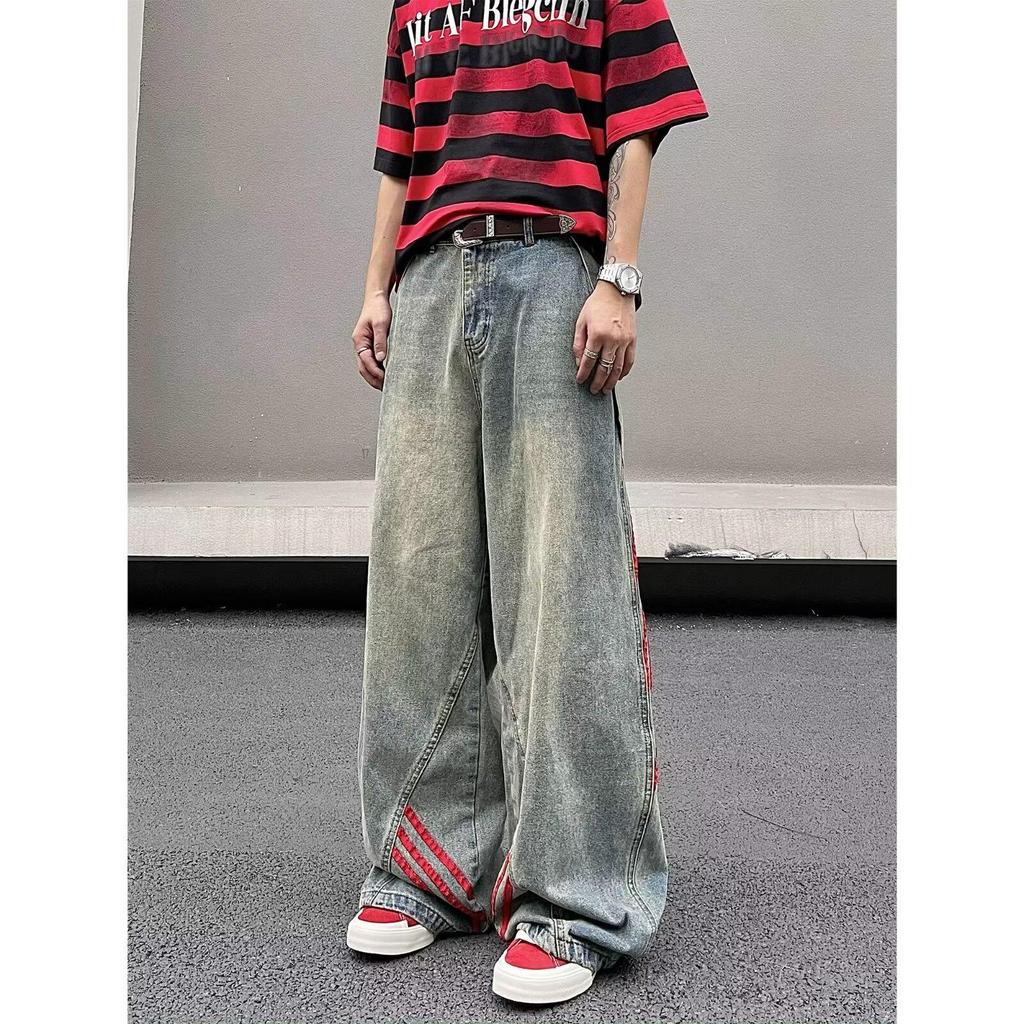 American Retro Vibe Herren Distressed Gestreifte Schlagjeans