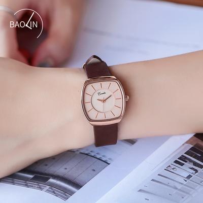 Tonnenförmig Literarisch Retro Elegant OL Mode Vielseitig Schlicht Wald Uhr Damen Wasserdicht