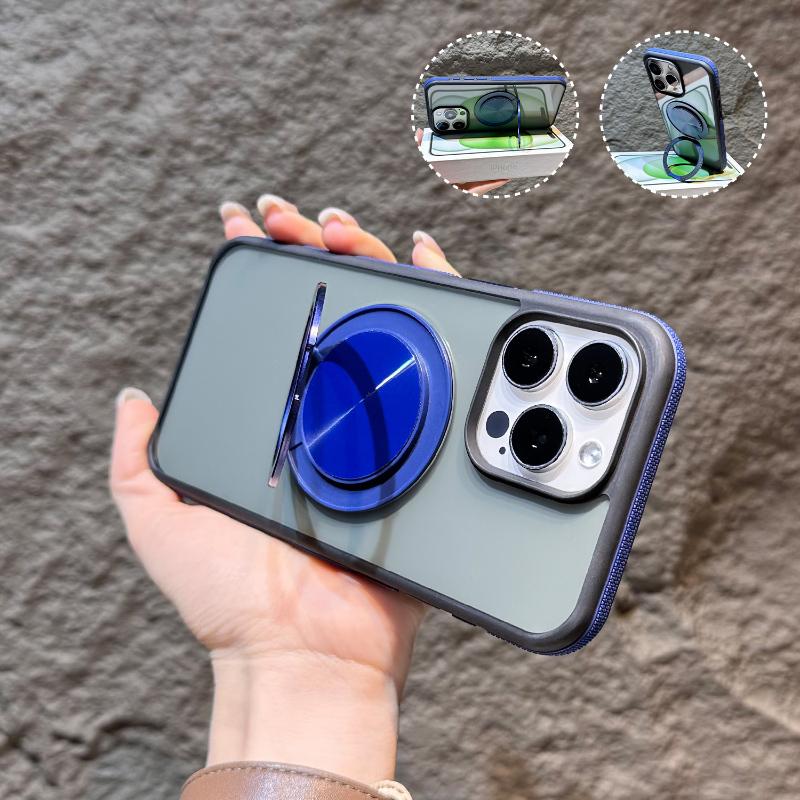 For Magsafe Magnetic Wireless Charging 360 Rotating Bracket Phone Case For iPhone 16 Pro Max 14 13 15 Pro Max Translucent Cover