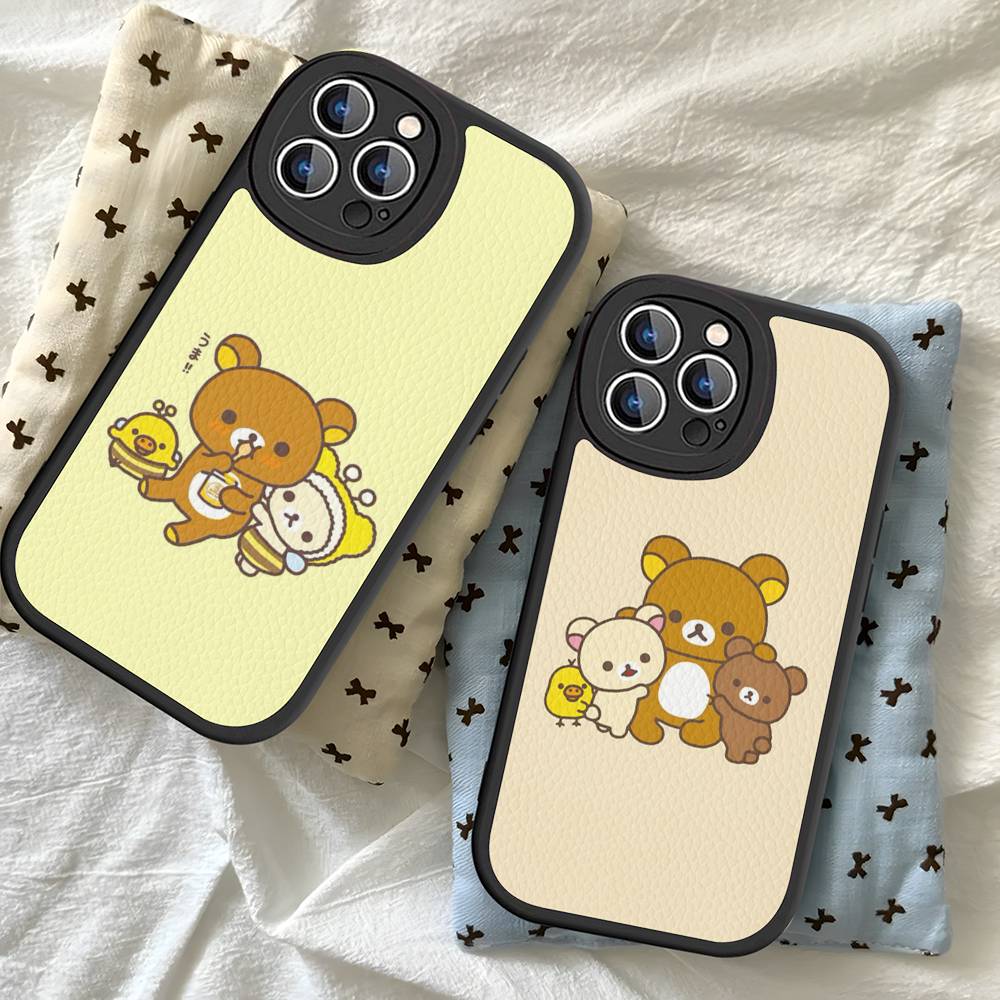 Cartoon Rilakkuma Bear Phone Case For iPhone 16 15 14 13 12 11 Pro Max Plus Shockproof Leather Cover