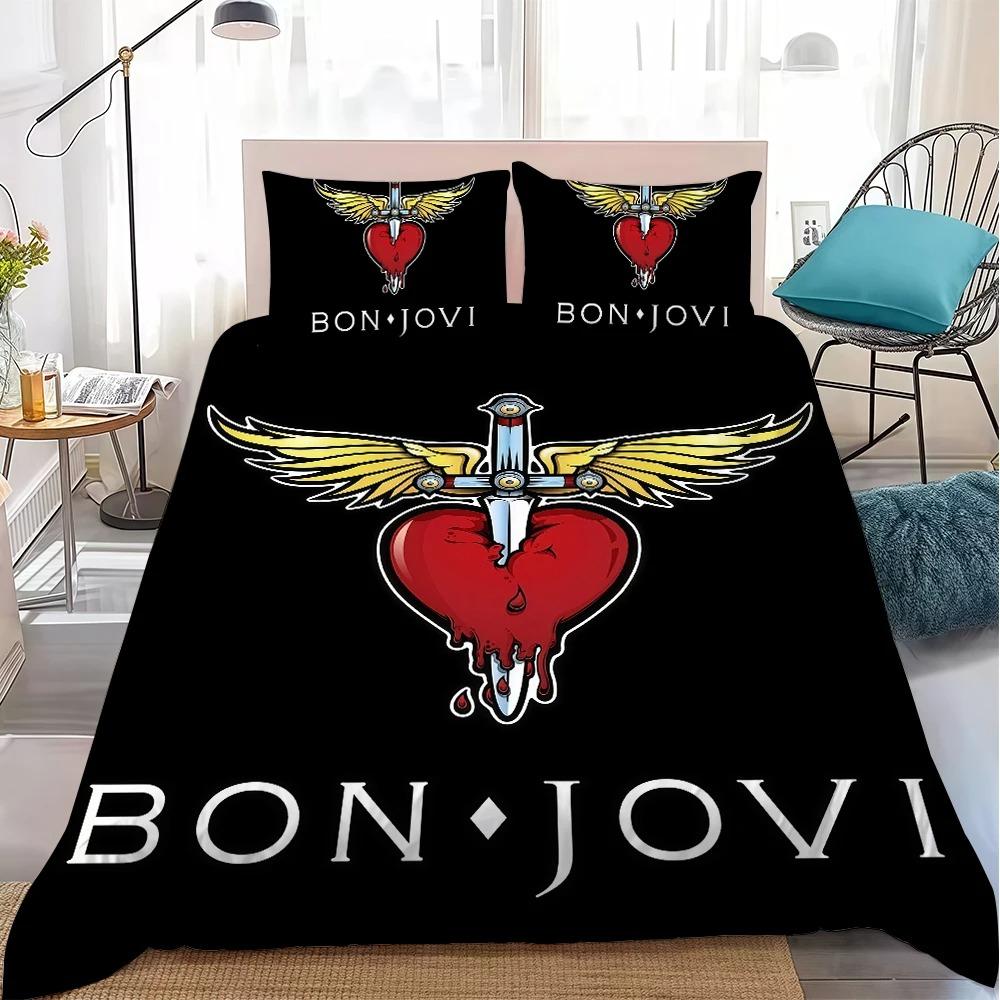Superbe Housse de couette Taies d'oreiller Ensemble de literie B-Bon J-Jovi, pour étudiants Fille Garçon Adulte Décoration de Chambre Cadeau, Cadeau d'anniversaire 135x200cm (3pcs)