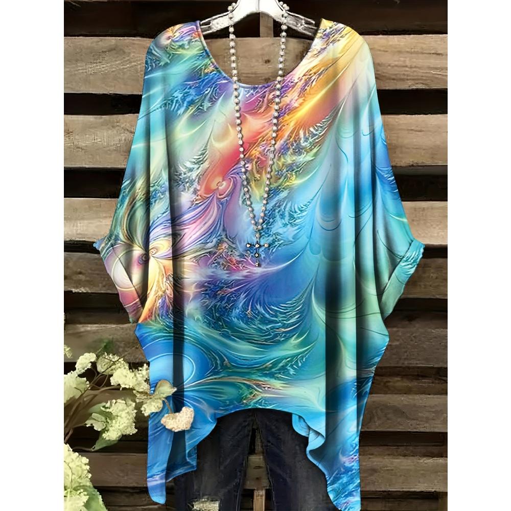 Vintage Women's T-Shirt Plaid Stripe Pattern Printedasymmetrical Hem O-Neck Short Sleeve Top Casual Fashion Street Outdoor Tops