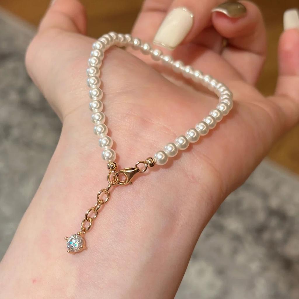 French Vintage Cream White Pearl Bracelet For Women Light Luxury Minimalist Bubble Zircon Stackable Elegant Jewelry