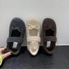Fashion Design Elegant Plush Loafers Women's Shearling Ballet Flats Strap Warm Rabbit Fur Lined Crystal Buckle Mary Jane Flat Shoes