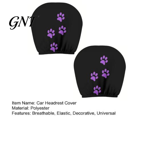 Cute Animal Print Auto Interior 2Pcs Universal Car Headrest Cover with Purple Cat Paw Print, Elastic Lover Upgrades Seat Protector for Most Vehicles,