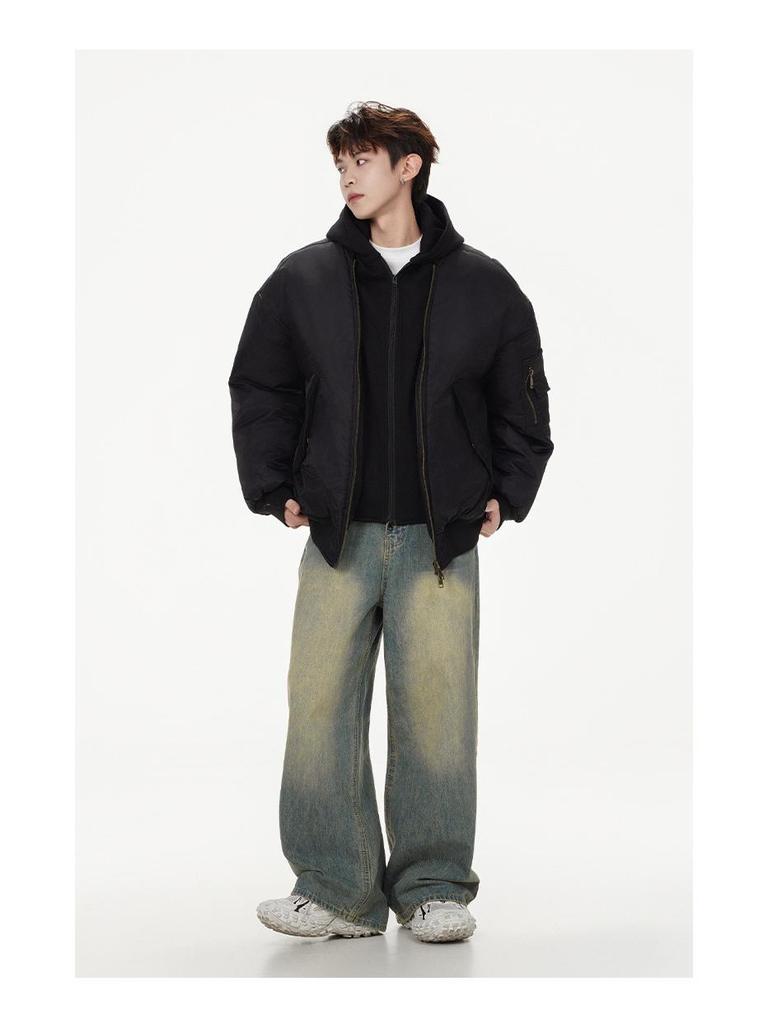 Herren Winter Kapuzen-Faux-Zweiteiler Fliegerjacke - Trendiger Patchwork Baseballmantel