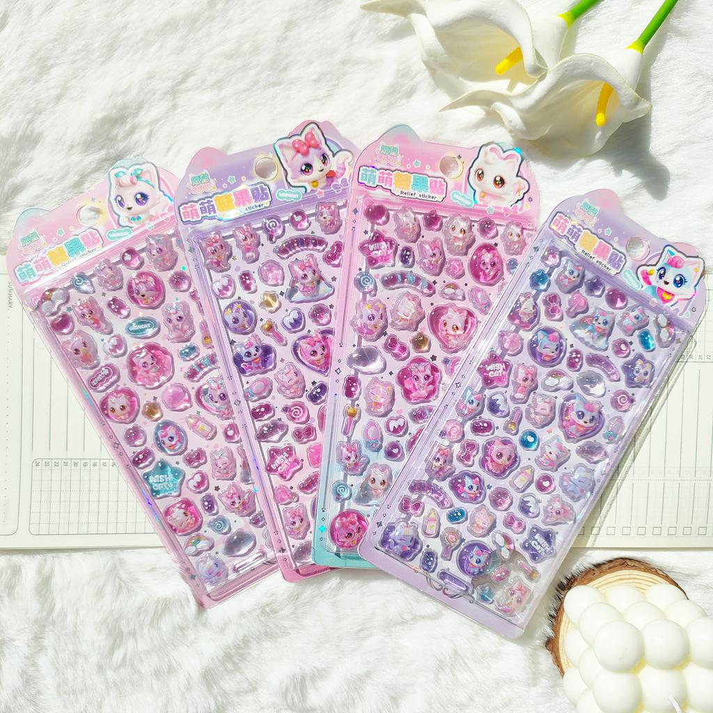Cute Cartoon Candy Relief Stickers, 3D Shiny Decals for Kids Scrapbook Journal DIY Craft