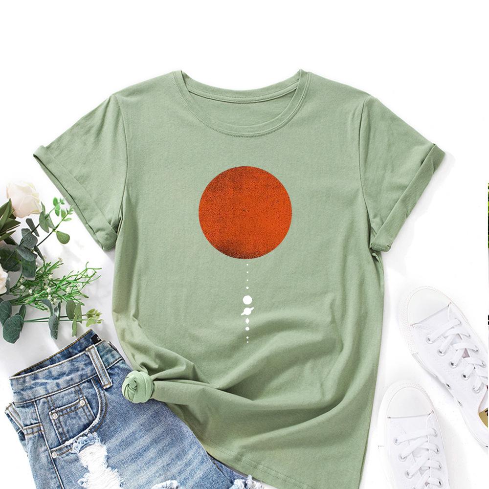 Women's Moon Planet Printed Loose Round Neck Short Sleeved T-shirt for Women Shirt