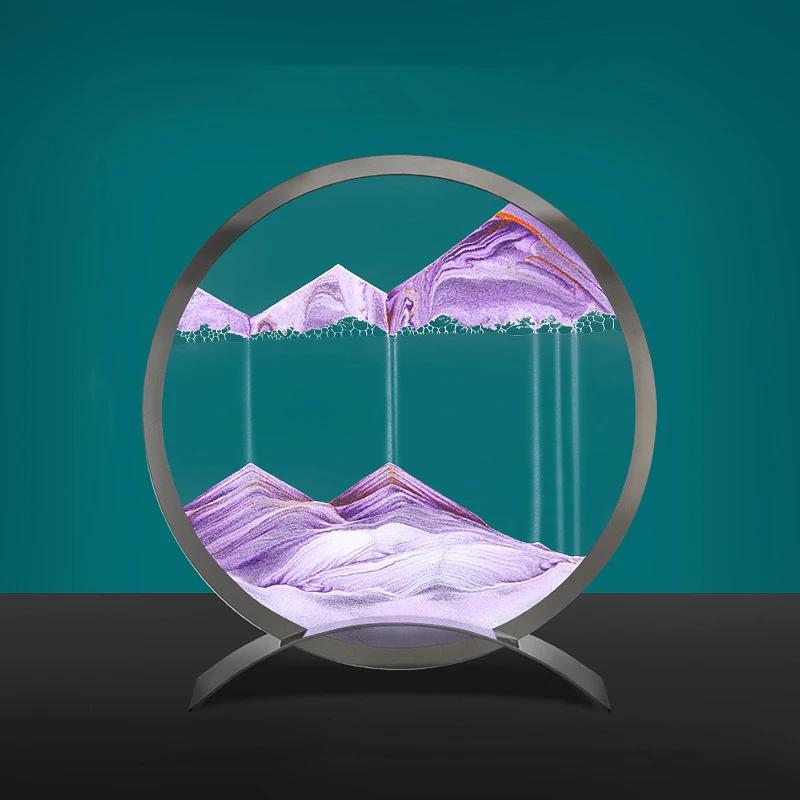Sandscape Moving Sand Art Picture Round Glass Quicksand Hourglass Metal Base 3D Deep Sea Flowing Sand Painting Home Decor Gifts
