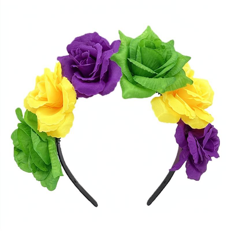 Colorful Headpiece Three-Dimensional Festival Party Headband Flower Crown Headband  Artificial Rose Headband For Wedding