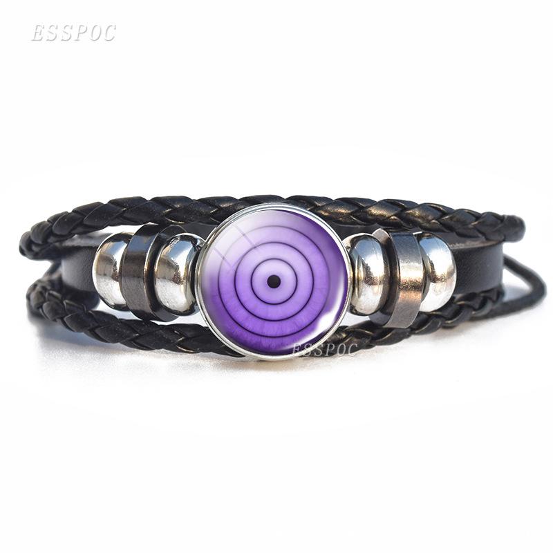 Naruto Inspired Sharingan Black Leather Men's Bracelet - Anime Gift