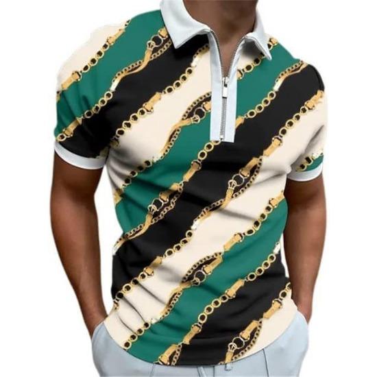 Men'S Polo Shirt Men'S Casual Short Sleeve Lapel T-Shirt 3D Printed Short Sleeve Zipper Polo