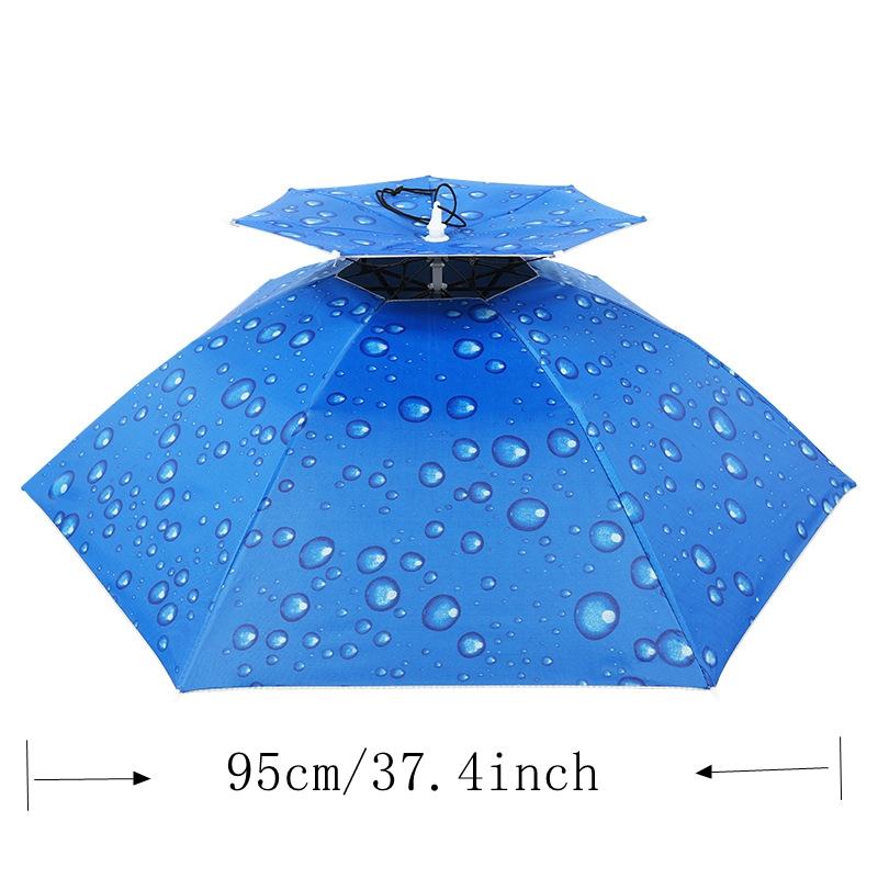 Rain Umbrella Hat Foldable Sun Shade Waterproof Fishing Headwear Cap Beach Head Hats Double-Layer UV Protection Sunscreen