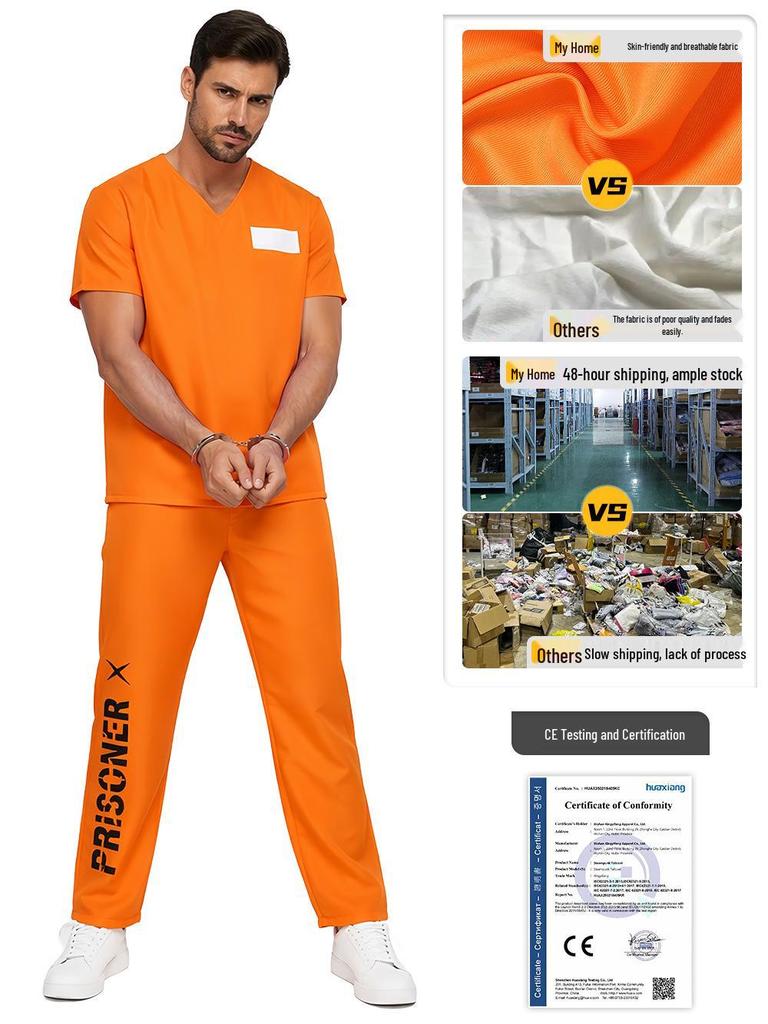 European-American Loose Orange Prisoner Jumpsuit for Halloween Cosplay