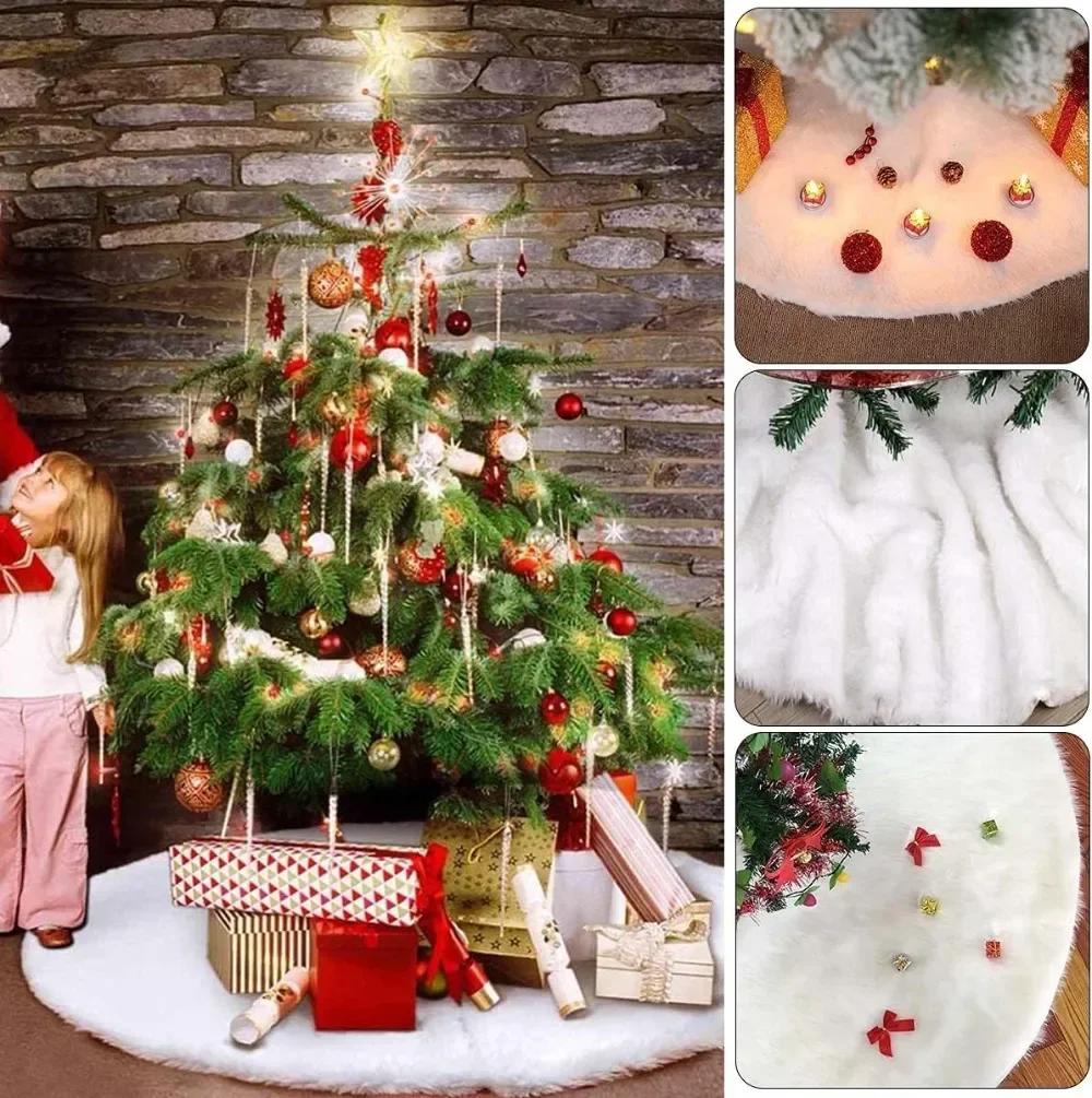 1.2m0.9m Christmas Tree Skirt White Ornaments Soft Faux Fur-like Plush Skirt for Holiday Merry Christmas Party Tree Decoration