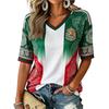 Women's Fashion Print V-Neck Long Sleeve Pullover Top Casual Tee