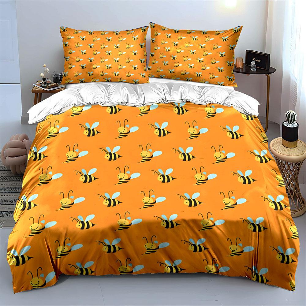 Grosstor Unisex Bee-Themed Three-Piece Set Multiple Sizes Kid's And Adults' Bedroom Exquisite 3Pc Bedding Set, Gift