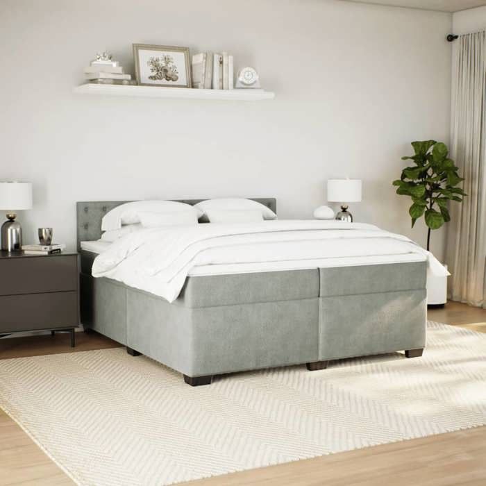 VidaXL Sommier à lattes de lit et matelas Gris clair 200x200cm Velours 3286414