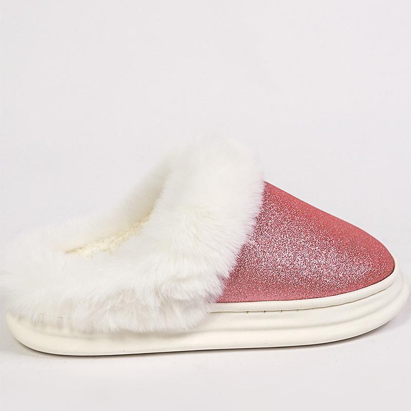 Fashion Fashion Shiny Sequins Cotton Slippers Women Round Toe Platform Cotton Slippers Woman Winter Non Slip House Fur Slides Lady