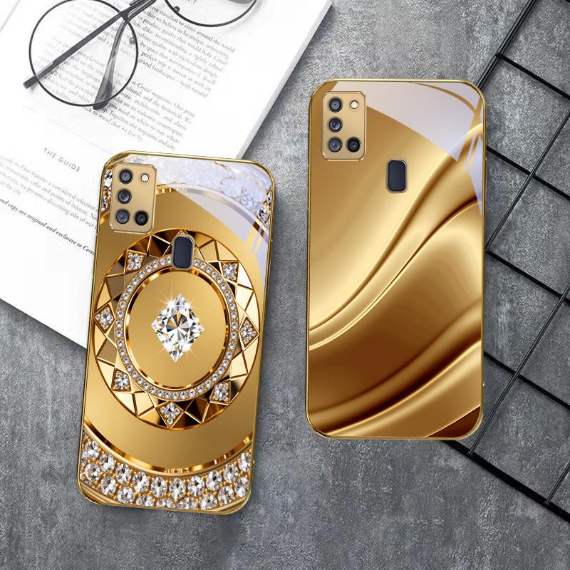 Goldene Pferde-Skulptur Für Samsung A 31 32 A33 A34 35 14 A15 13 A16 25 26 50 52 53 54 55 56 70 71 72 73 Goldene Glas-Handyhülle