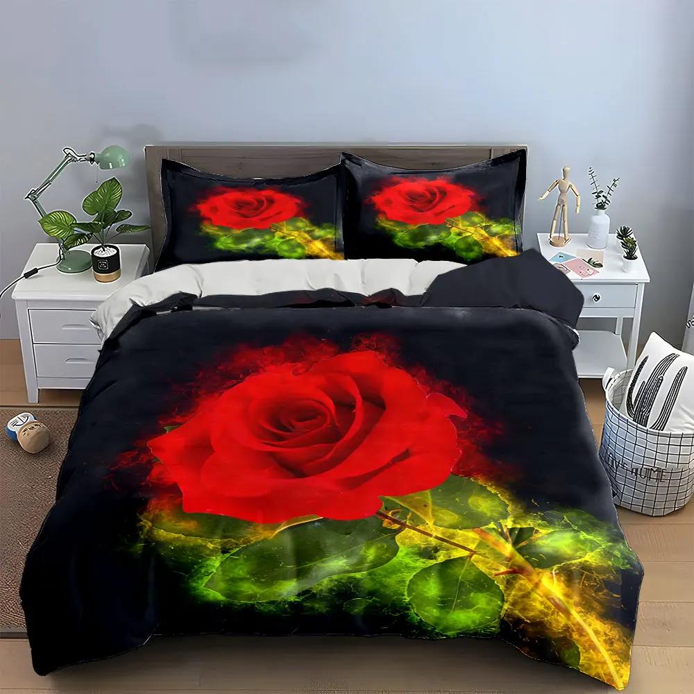 Romantic Rose Set Decoration Gift Soft Comfortable Duvet Cover Bedding Set Included 1*Duvet Cover & 2*Pillowcases Gift