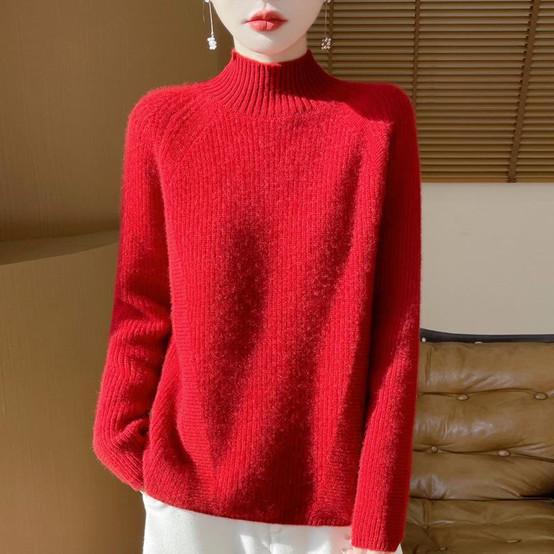 2025 Autumn/Winter Women's Wool Ribbed Loose Knitwear with Seven-Stitch High Neck - Soft, Versatile, and Trendy.