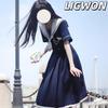 Ligwon Sailor Short High School Girl Dress with Pleated White and Halloween Cosplay Costume for Cute School Student Adult School Cultural Festival