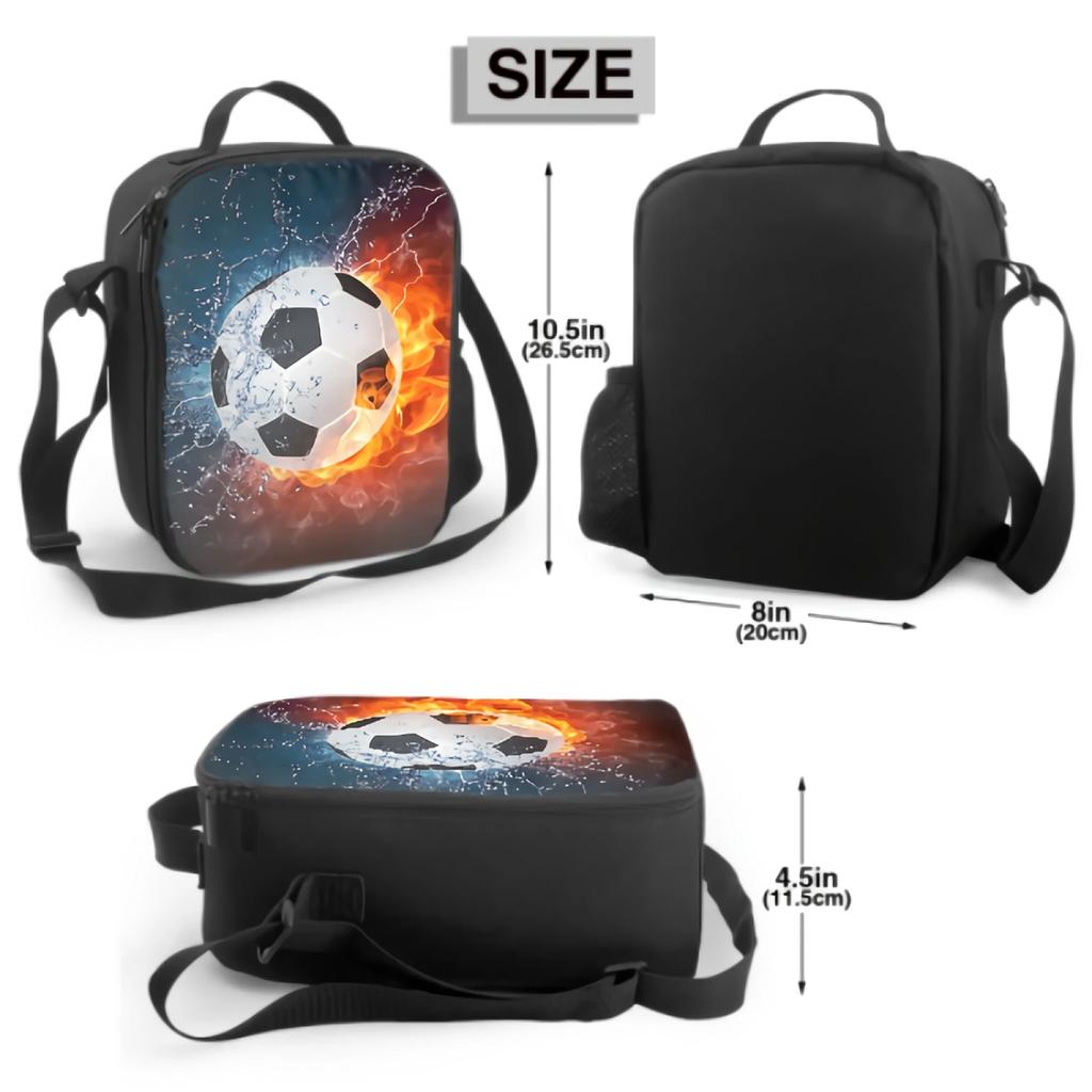 Soccer Ball In Fire And Water Insulated Lunch Bag for School Work Picnic Football Sport Tote Lunch Box Containers Cooler Bag