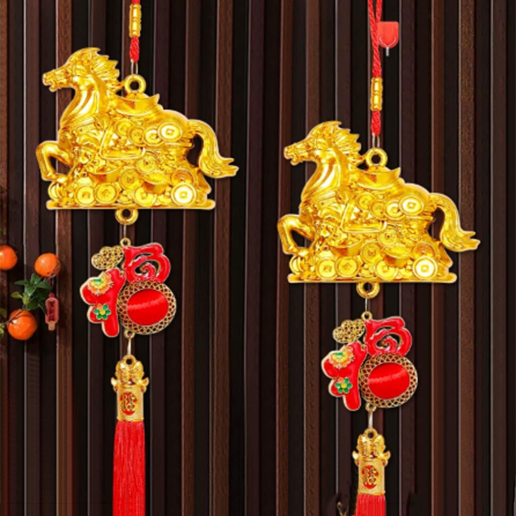 Golden Horse Blessing Ornament 3D Good Luck Golden Horse Pendant Wealth Spring Festival Decorations With Tassel For Wall Window