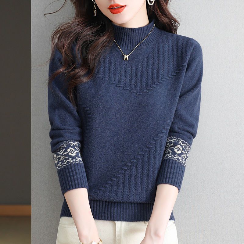 

Темпераментная водолазка, Внутренний свитер, Пуловер в западном стиле для осени и зимы, Женский вязаный топ свободного кроя с толстой круглой горловиной, Базовая рубашка L темно-синий