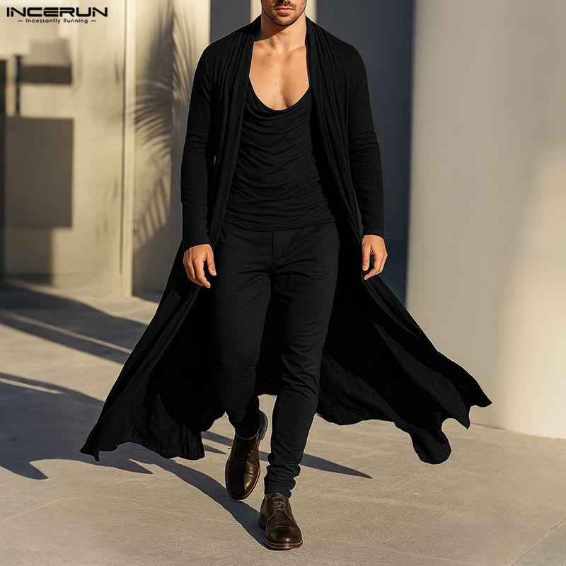 INCERUN S-5XL Men Long Sleeve Open Front Casual Long Cardigan Coats