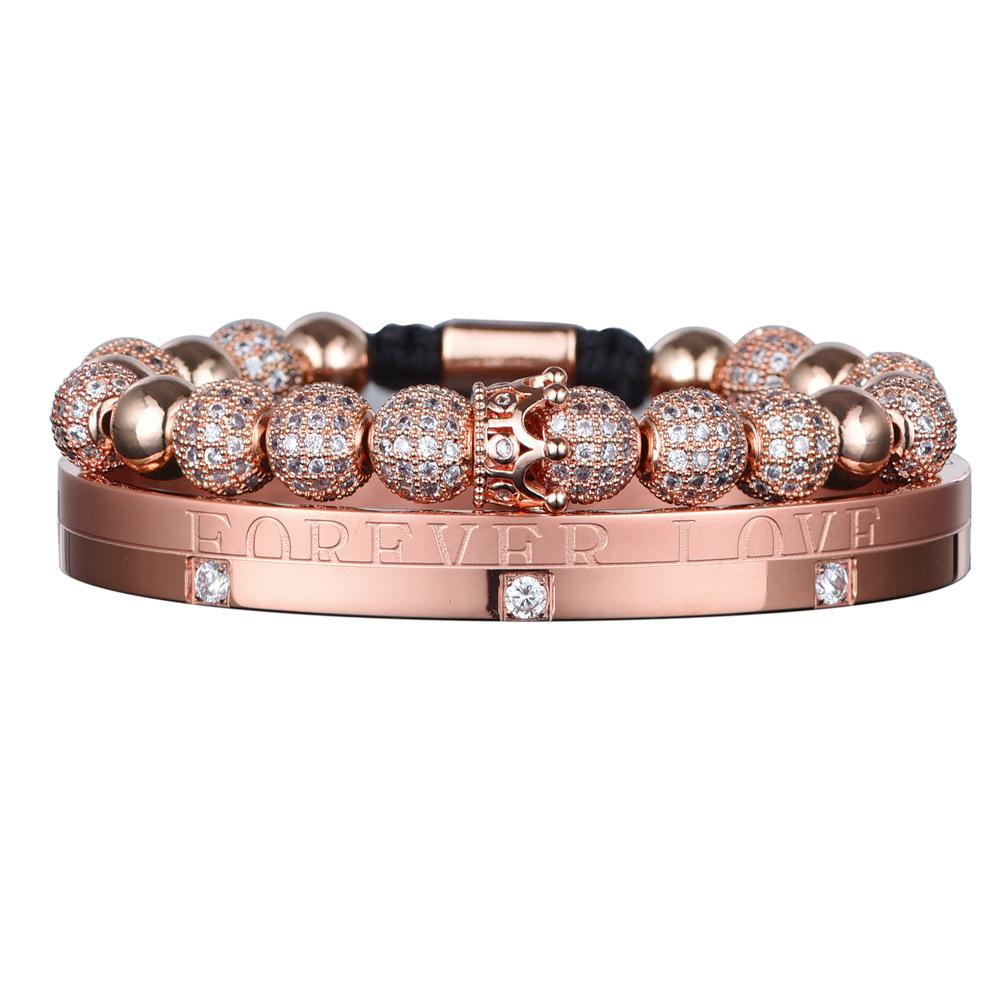 2026 Double Crown Bracelet Set Couple Micro Diamond Ball Bracelet