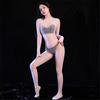 Sexy Women Home Yoga Bodysuit Oil Glossy Shiny 5D Thin Open Crotch Shaping Tights Sheer See Through Cosplay Maid Leotard