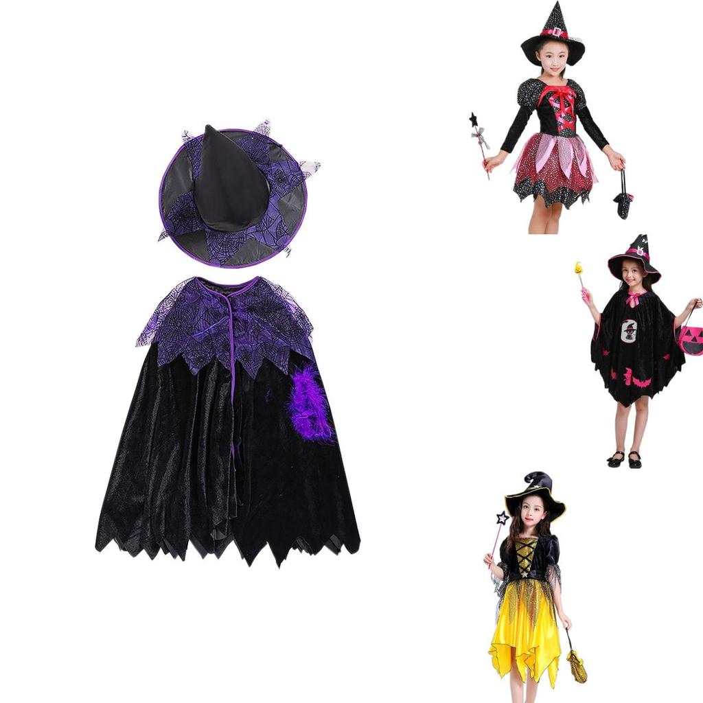 Adorable Children Halloween Witch Costume Gown For Girls With Stylish Bow Design