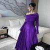 Fall Winter Women's Sexy Off-shoulder Ruched Evening Dress Leisure Cocktail Party Formal Event