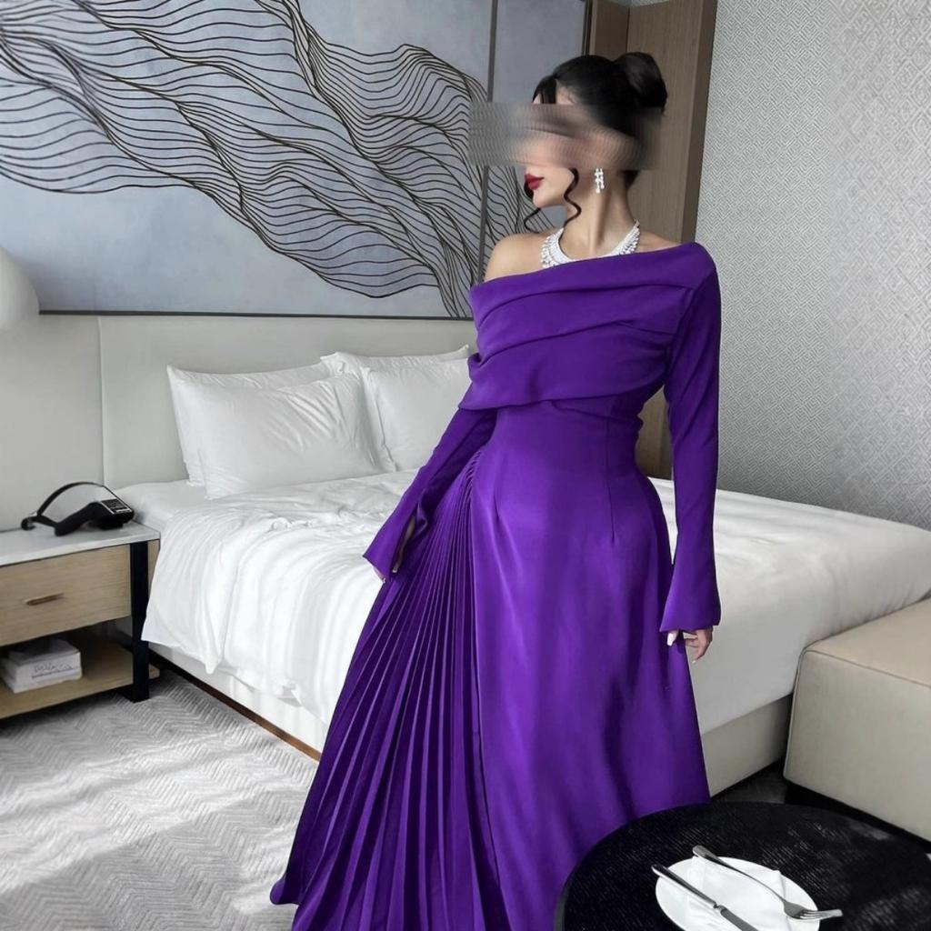 Fall Winter Women's Sexy Off-shoulder Ruched Evening Dress Leisure Cocktail Party Formal Event