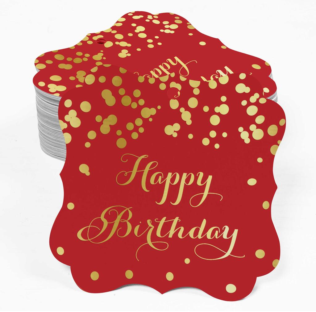 Inkdotpot Real Gold Foil Bracket Shape Paper Hang Tags Happy Birthday Favor Tags Pack Of