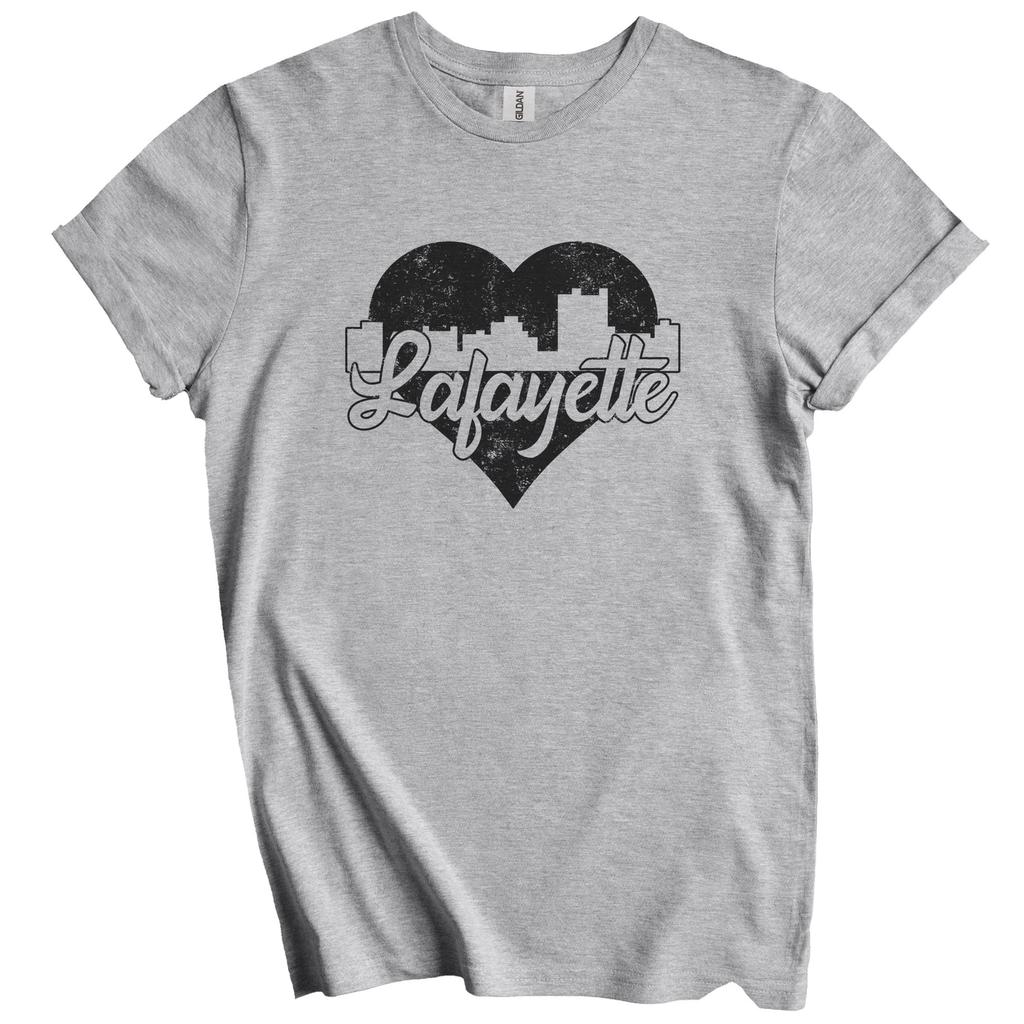 Retro Lafayette Louisiana Skyline Heart Distressed T-Shirt