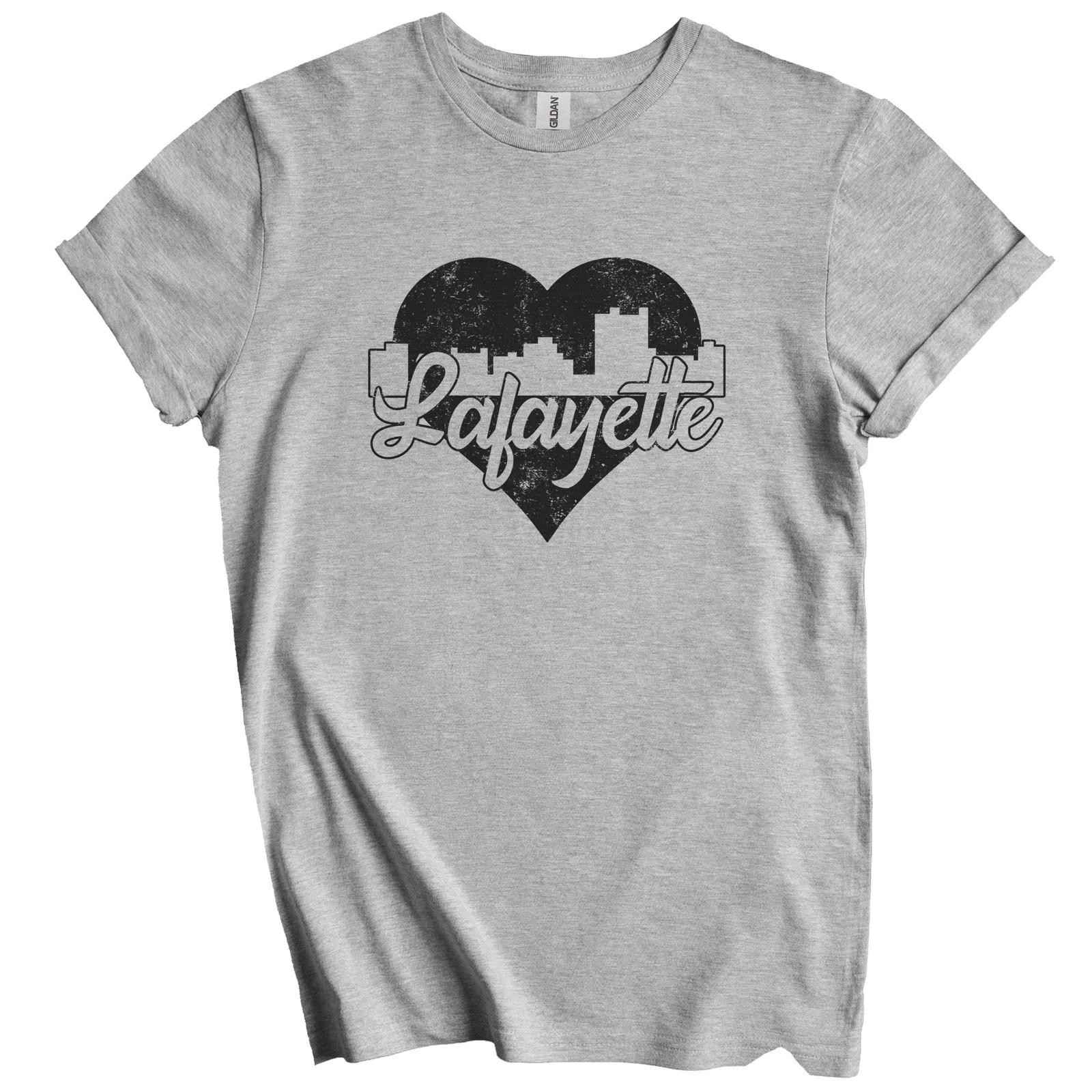 Retro Lafayette Louisiana Skyline Heart Distressed T-Shirt XL
