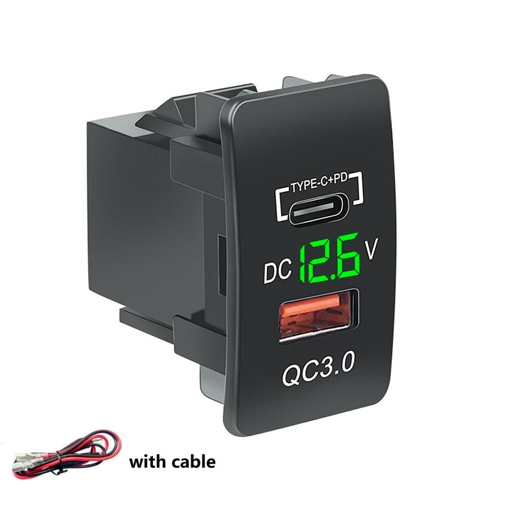 12V-24V Car Charger QC3.0 Type C PD with LED Voltmeter Outlet Waterproof USB Charging Port Adapter for Honda Old Style Modify