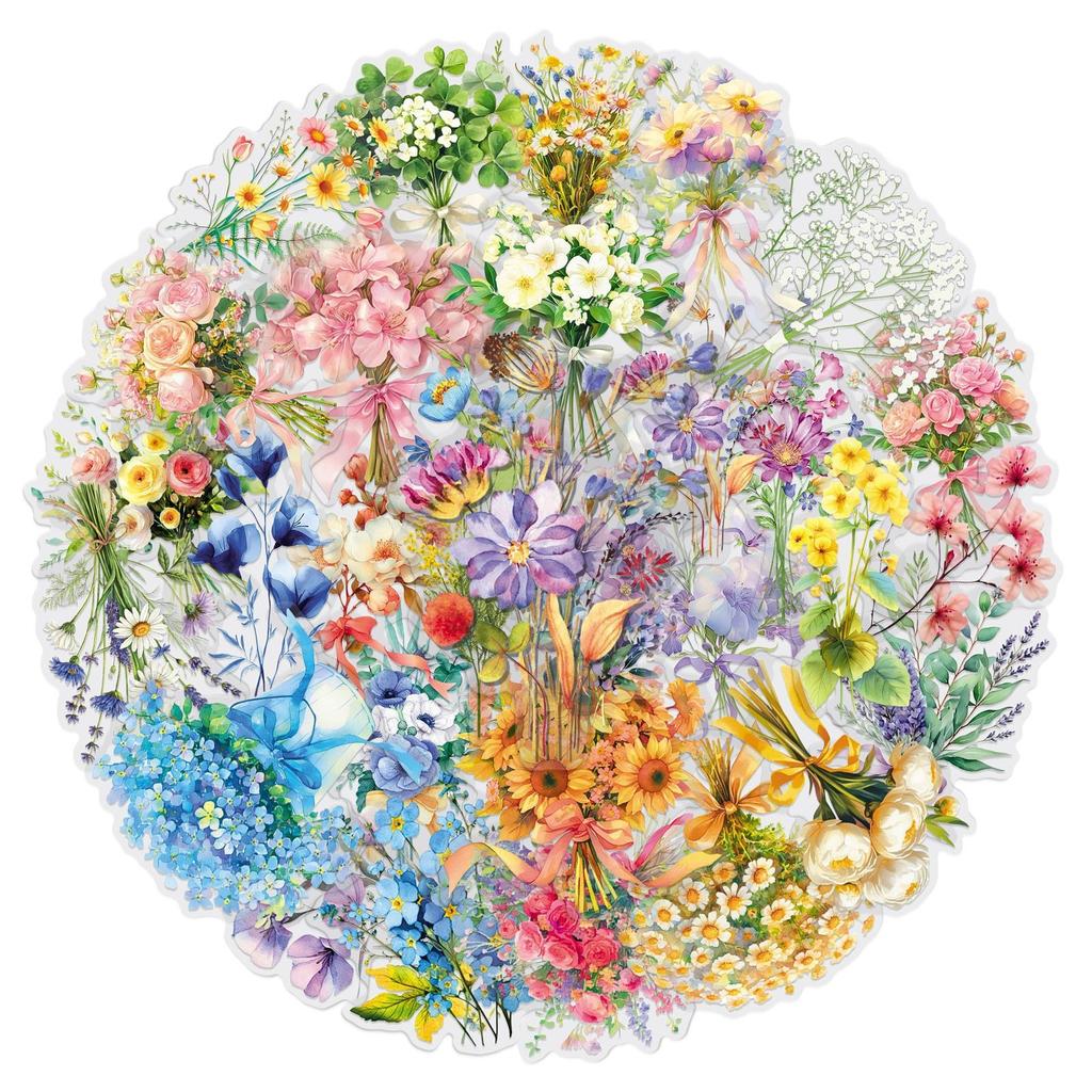 50Pcs/Set Beautiful Flowers. Romantic Bouquets Series 02 PET Stickers Waterproof DIY Fashion Doodle Decals Stickers