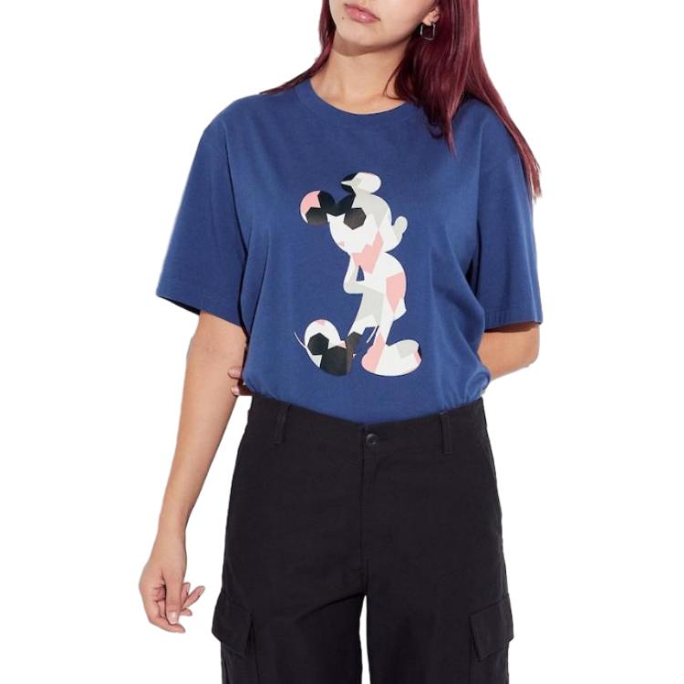 Uniqlo X Disney Collaboration SS24 Mickey Stands Series Patchwork Mickey Print Crew Neck Short Sleeve T-Shirt Unisex Tops Blue 468896-66
