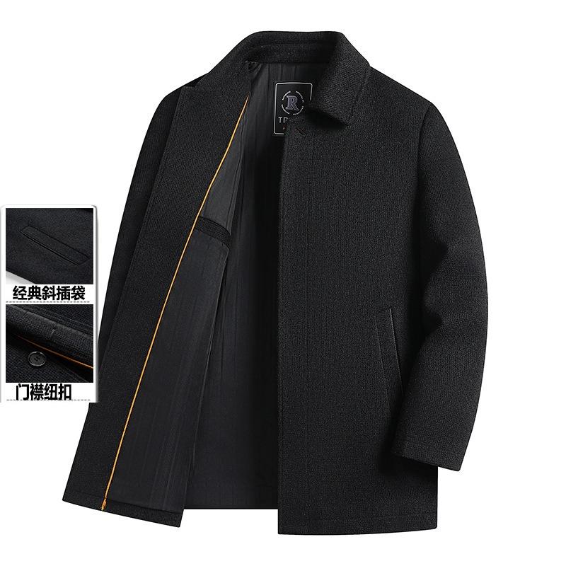 Medium and old chenille jacket men's business casual warm autumn and winter clothing thickened medium and long woolen coat